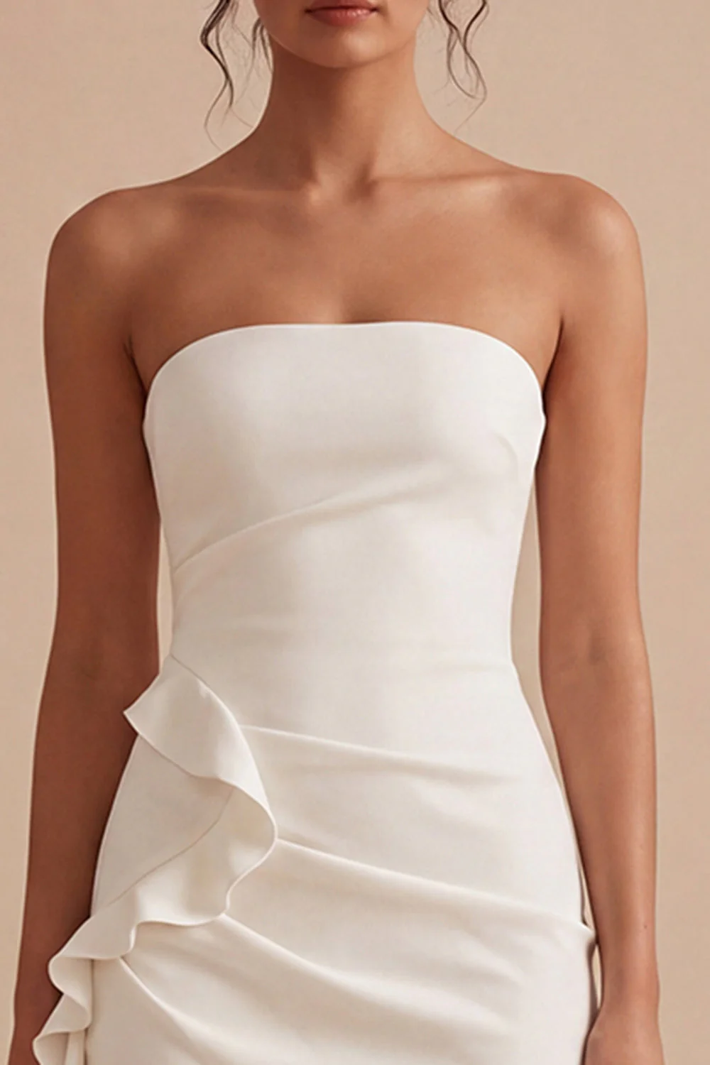 White Strapless Bodycon Graduation Dress with Sash - Image 3