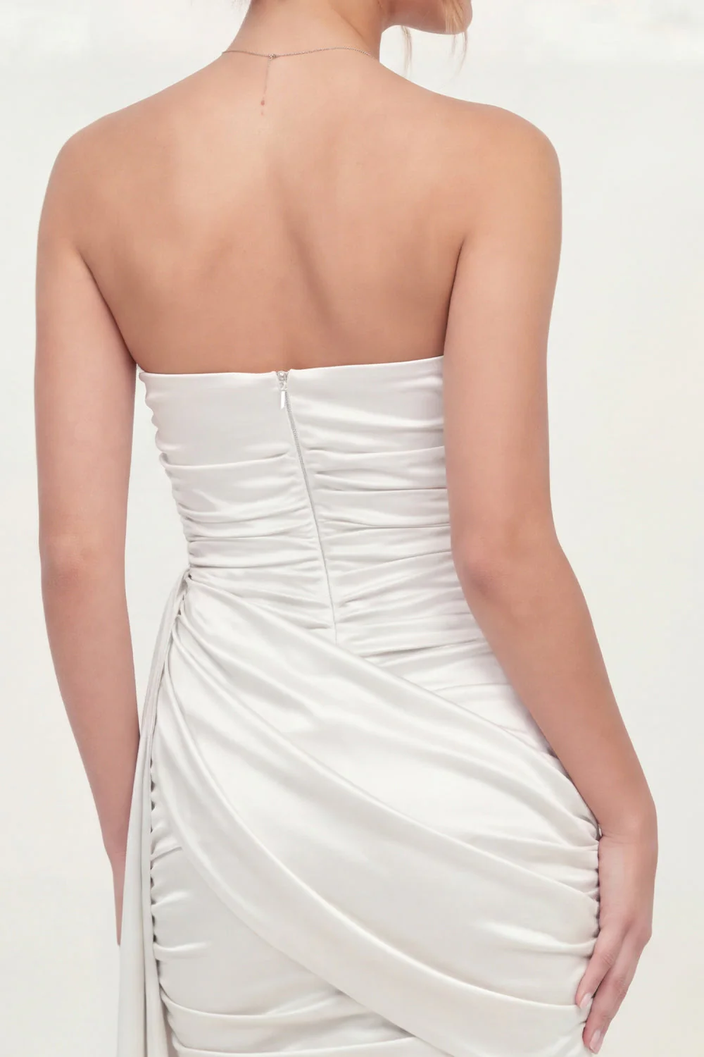 White Strapless Ruched Bodycon Graduation Dress with Sash - Image 5