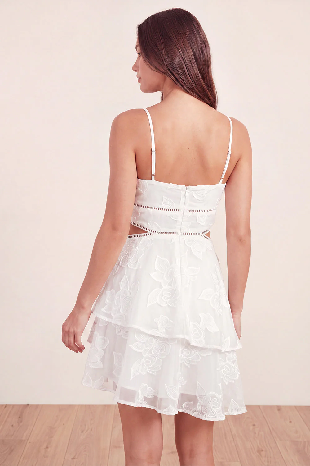 White Tiered A-Line Cut Out Floral Mini Graduation Dress - Image 2
