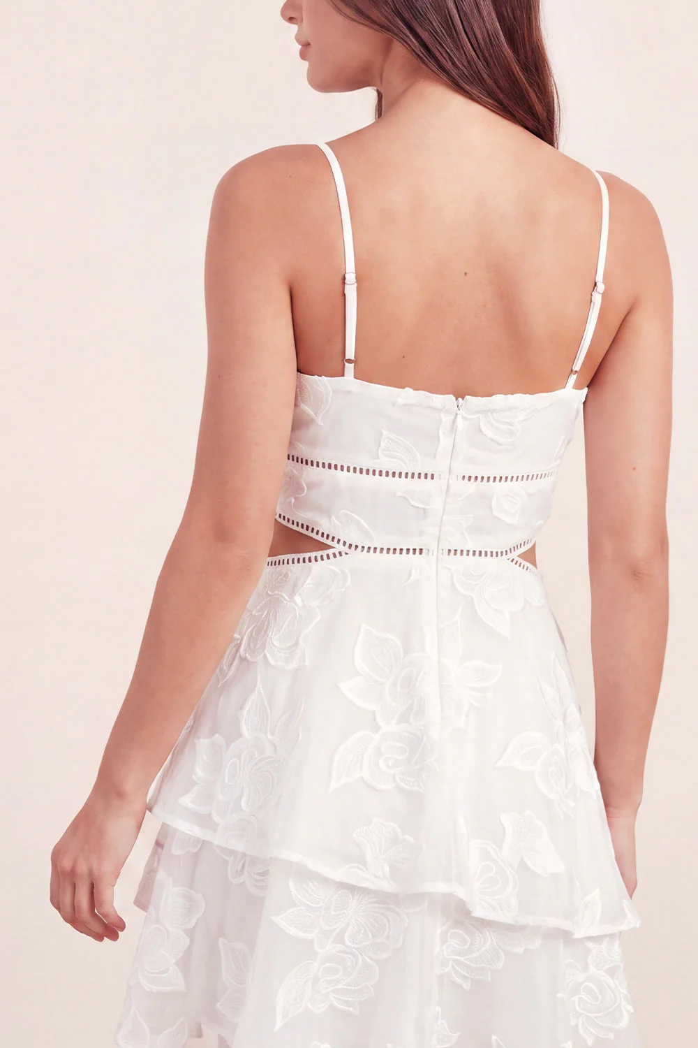 White Tiered A-Line Cut Out Floral Mini Graduation Dress - Image 5