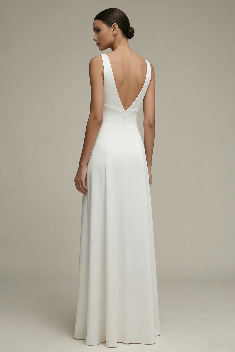 White V-Neck A Line Satin Long Engagement Dress - Image 2