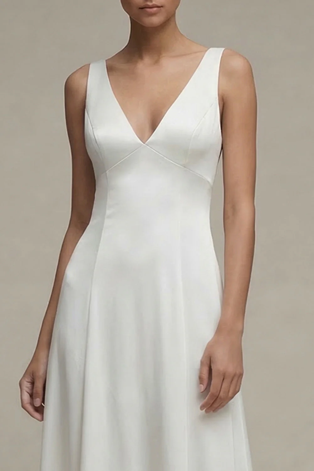 White V-Neck A Line Satin Long Engagement Dress - Image 3