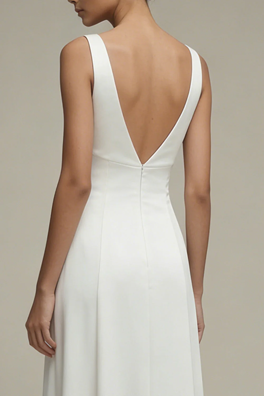 White V-Neck A Line Satin Long Engagement Dress - Image 4