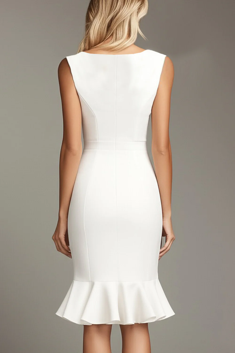 White V-Neck Bodycon Short Formal Dress - Image 4