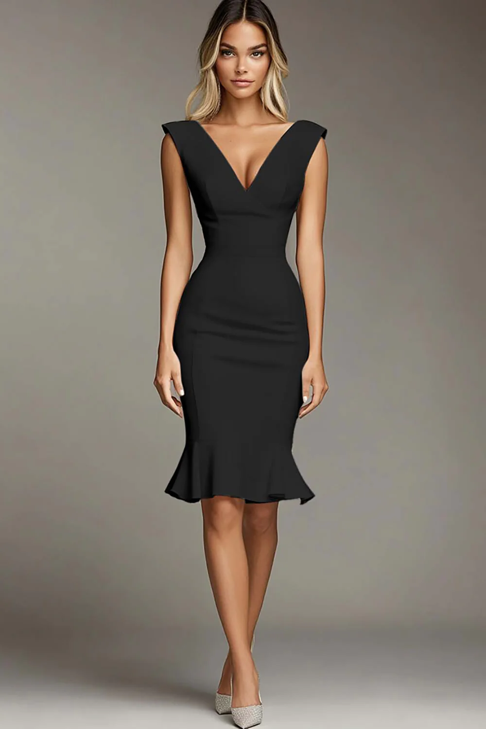 White V-Neck Bodycon Short Formal Dress - Image 5