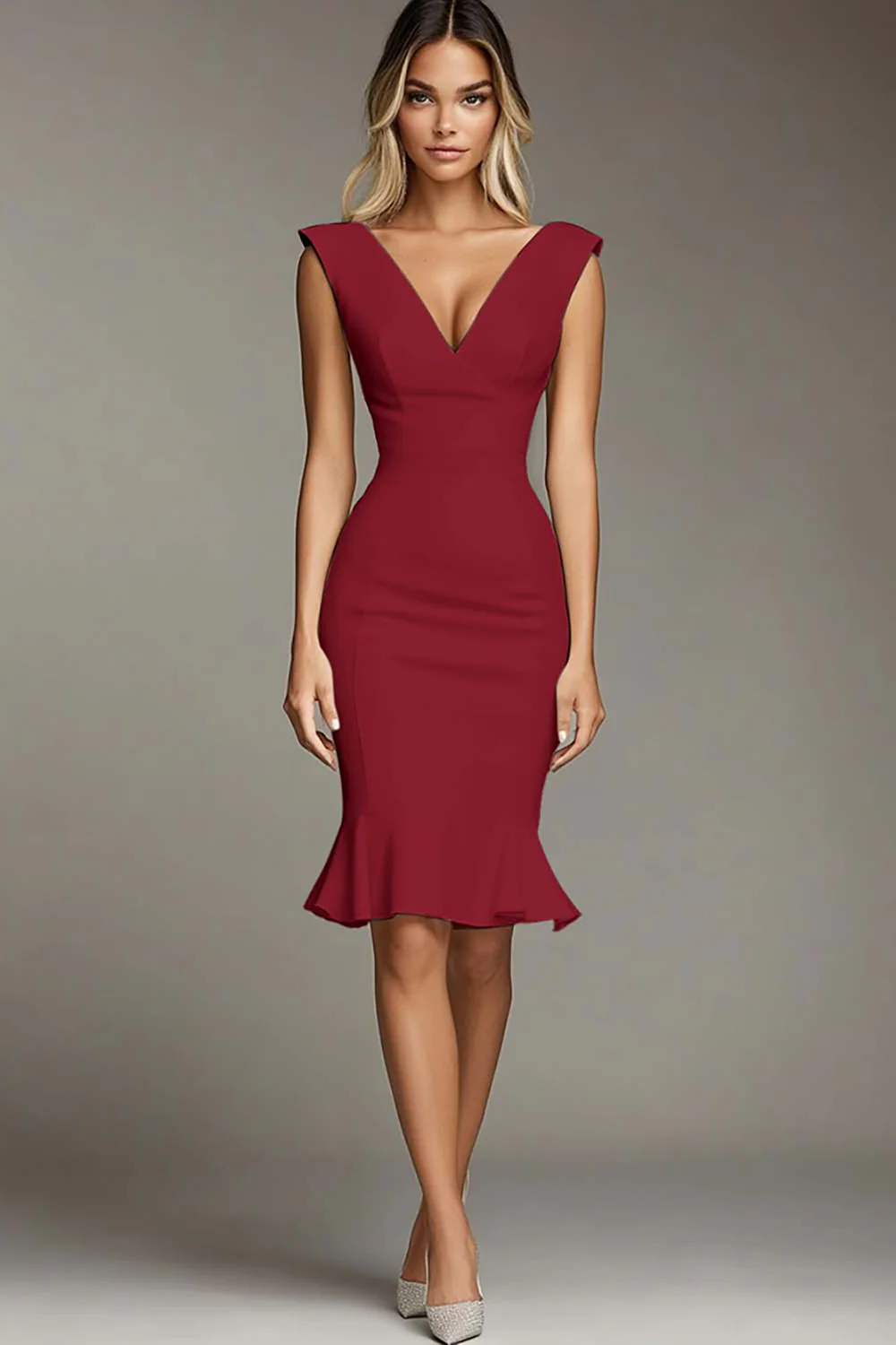 White V-Neck Bodycon Short Formal Dress - Image 6