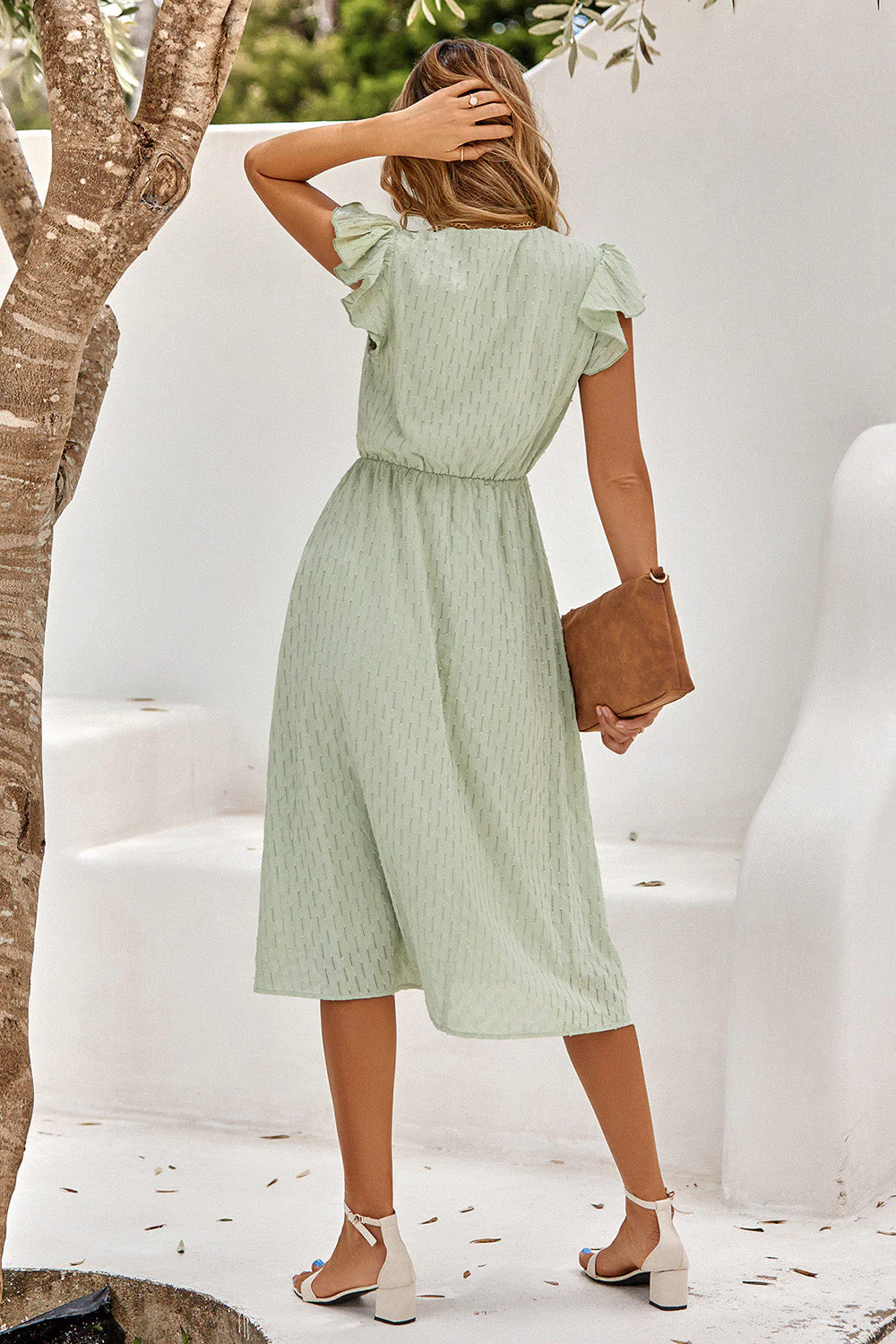 White V Neck Midi Summer Dress - Image 11