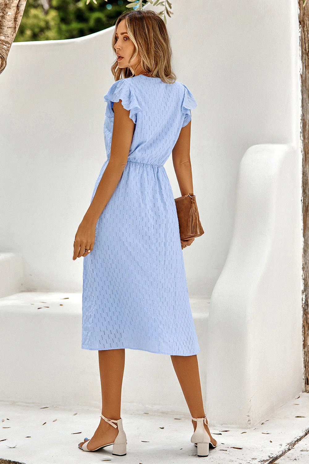 White V Neck Midi Summer Dress - Image 9