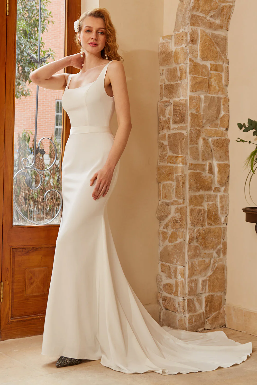 White Wedding Dress With Sweep Train - Image 5