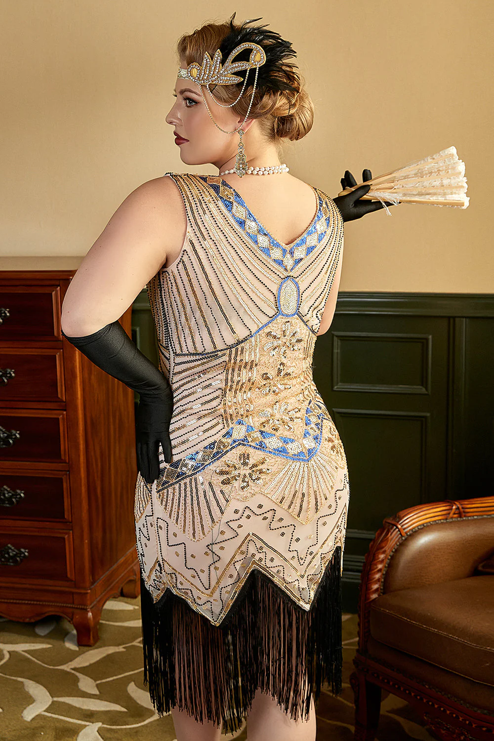 Women's Plus Size 1920s Dress Sequin Pink Flapper Dress - Image 2