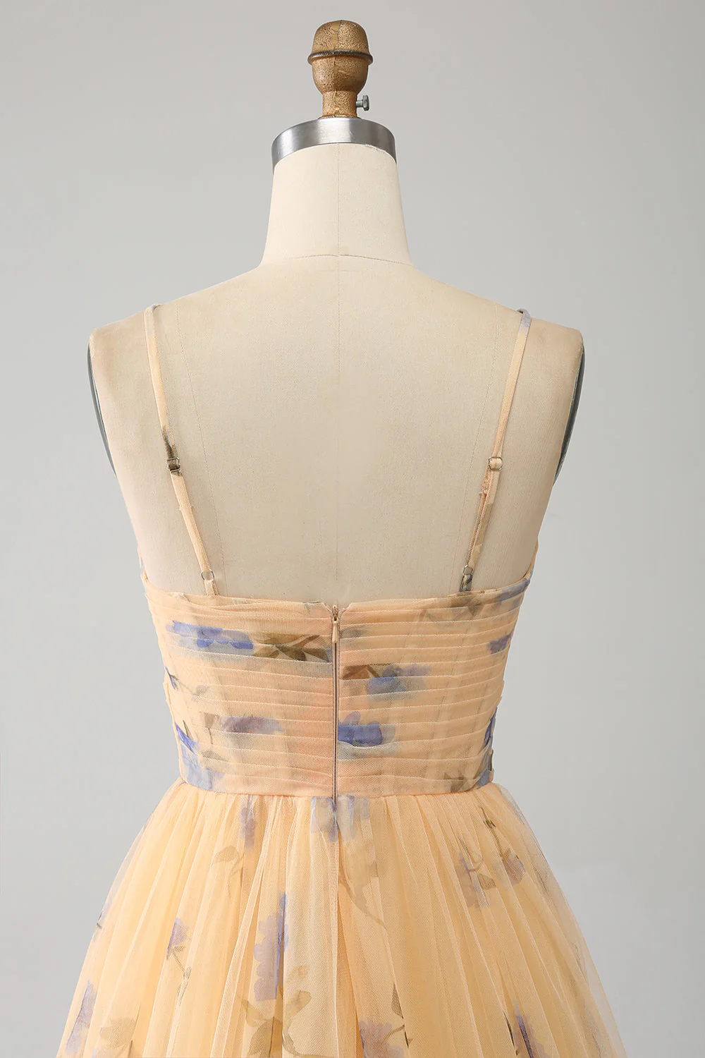 Yellow A-Line Halter Pleated Tulle Tiered Prom Dress With Embroidery - Image 7