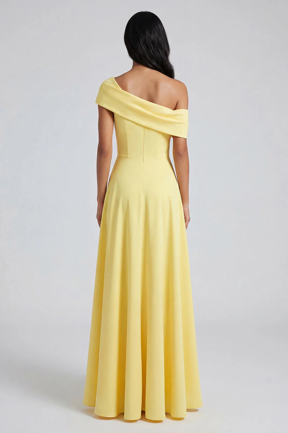 Yellow A-Line One Shoulder Maxi Dress with Slit - Image 2