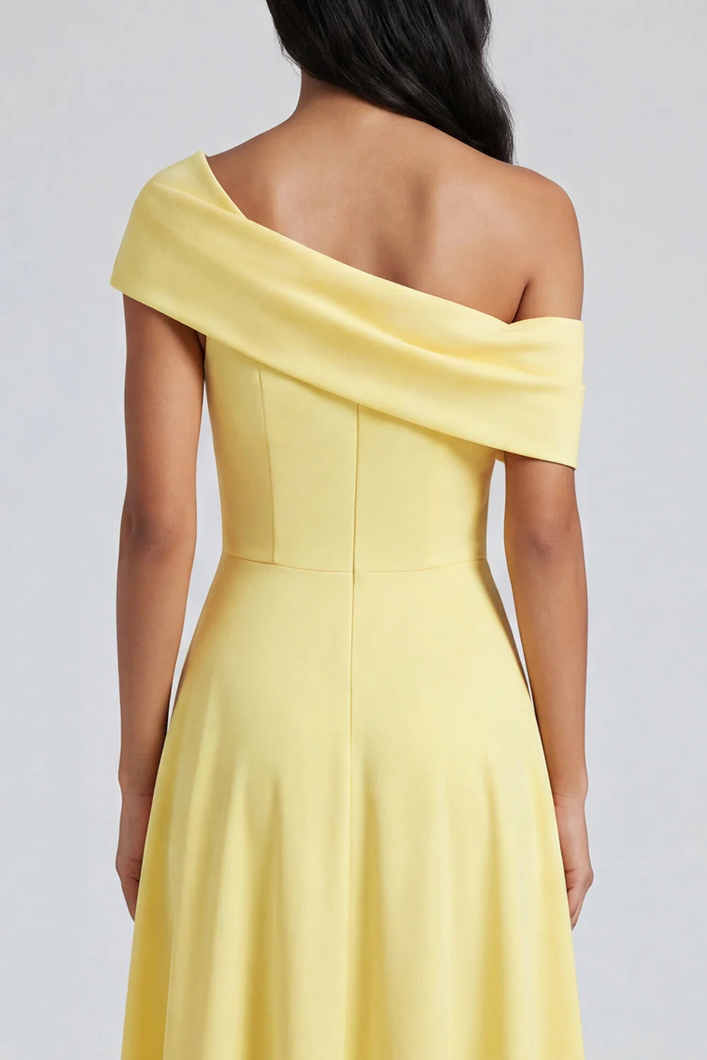 Yellow A-Line One Shoulder Maxi Dress with Slit - Image 5