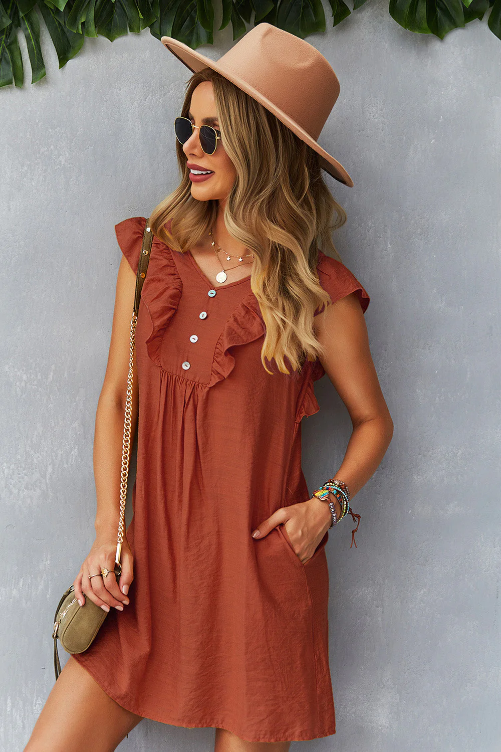 Yellow Button Boho Summer Dress with Ruffles - Image 11