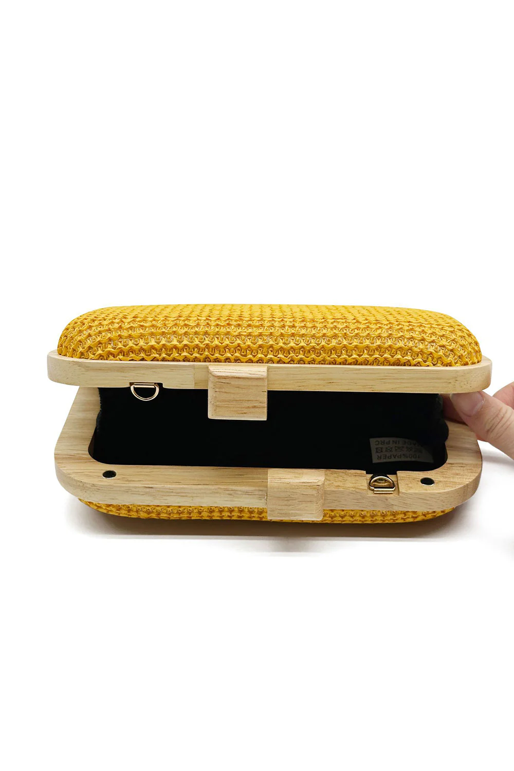 Yellow Handmade Wooden Clutch Bag - Image 4