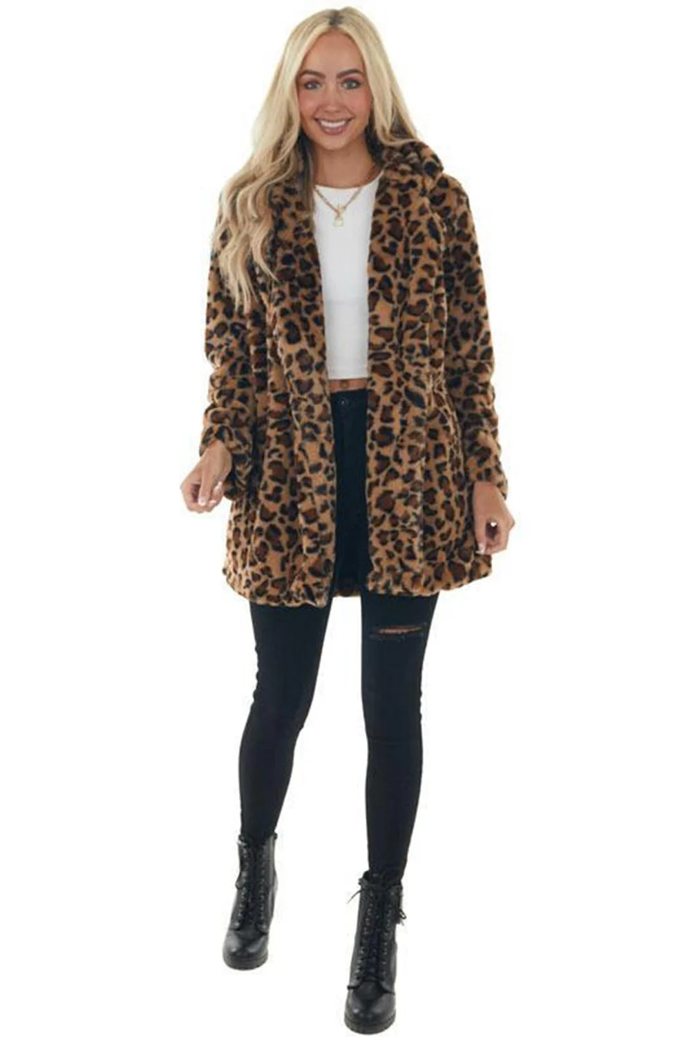 Yellow Leopard Print Women's Fur Coat - Image 3