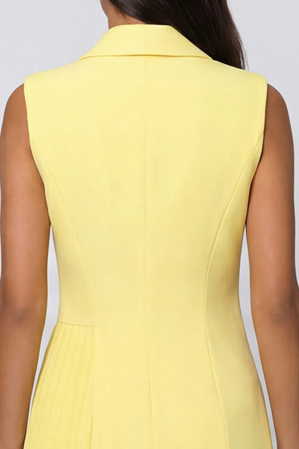 Yellow Shawl Lapel Pleated Asymmetrical Work Dress - Image 4