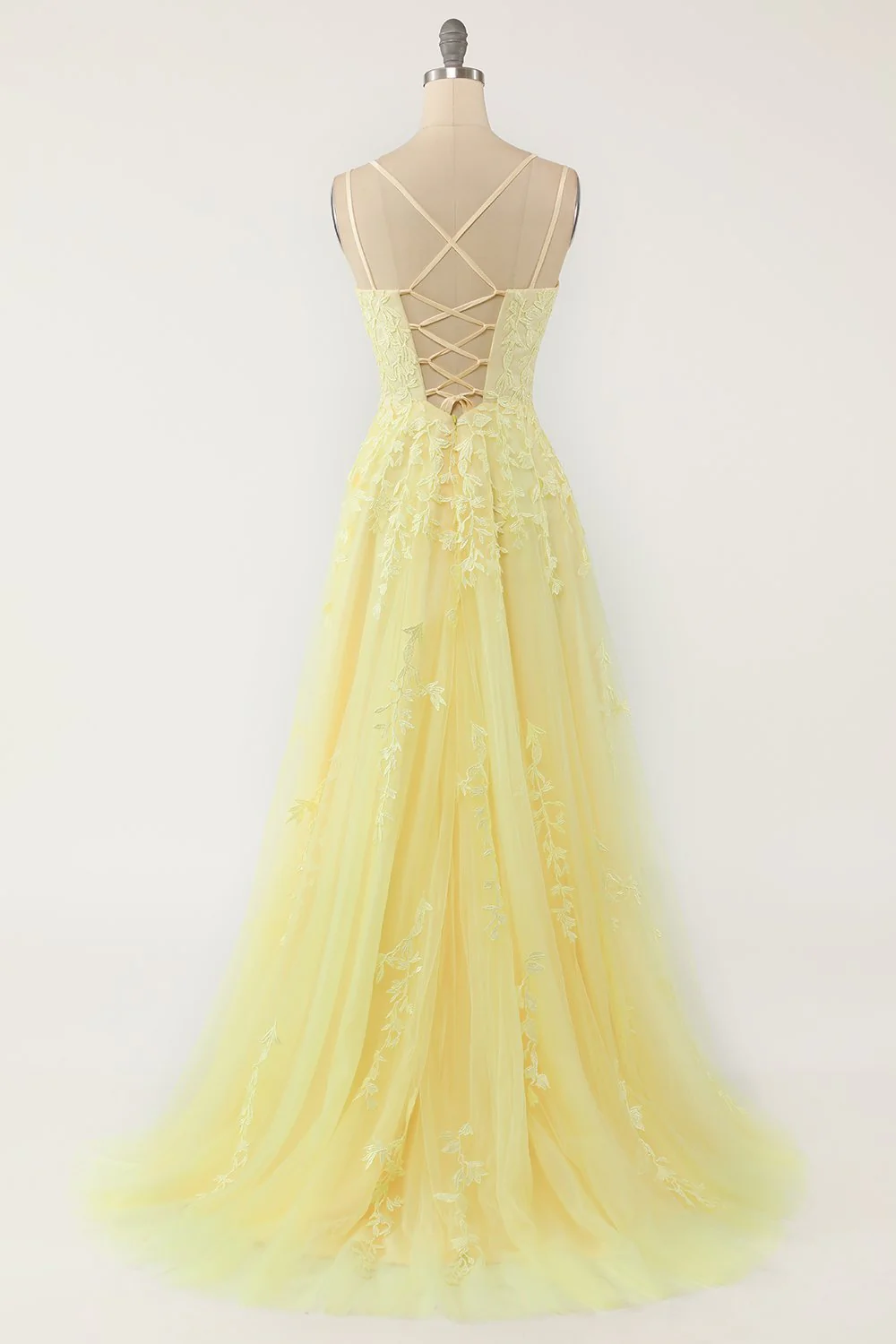 Yellow Spaghetti Straps Prom Dress - Image 2