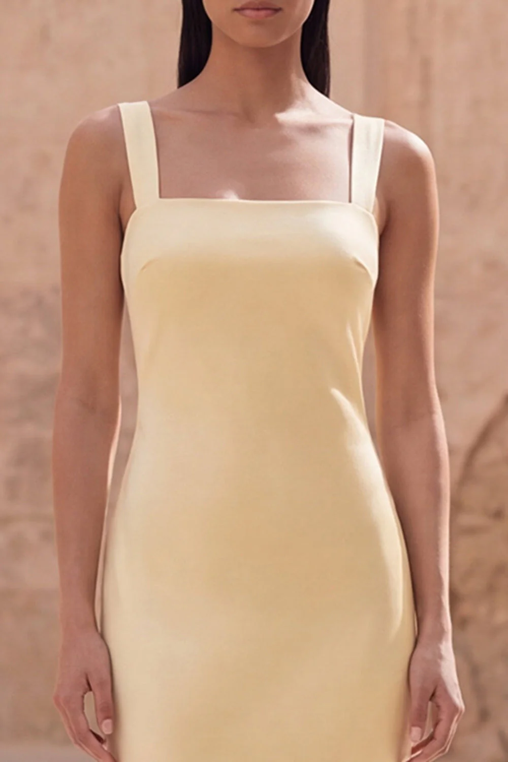 Yellow Spaghetti Straps Sheath Sleeveless Long Satin Dress - Image 4